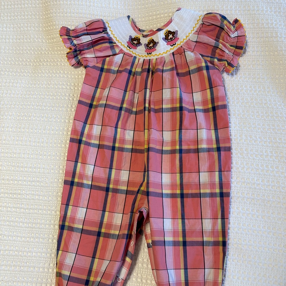 Lil Cactus plaid romper with smocked neckline 18-24 months.